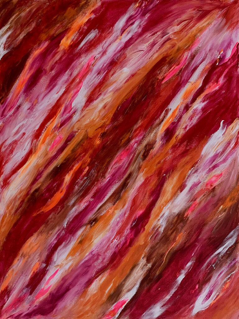 Abstract Painting in warm reds reminiscent of a meadow of heather in the breeze